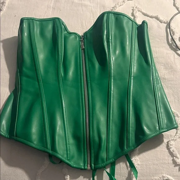 Green Faux Leather Corset Top - Picture 1 of 4
